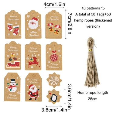 Christmas Clearance Baetikot 50/100 PC Christmas Tags From Santa Claus Name Tags Holiday Kraft Tags Brown Hang Paper Labels With Ropes For DIY Xmas Holiday Wrap Present Name Card