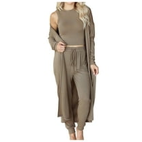 Christmas! Ohufall 2 Piece Outfits For Women, Summer Fall Women's Casual Solid Color Long-Sleeve Cardigan Tank Tops Vest Trouser Sets