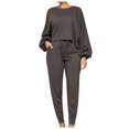 thumbnail image 1 of Christmas! Borniu 2 Piece Outfits for Women, Long-sleeved Pagoda Sleeve Color Add Temperament Round Neck Drawstring Pants Suit, 1 of 7