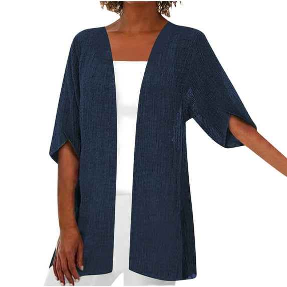 Christmas Clearance! Borniu Cardigan For Women Fashion Cardigan Up Casual Solid Color Half Sleeve Hoodeless Top Lightweight Summer Cardigan Fall Cardigan Clearance