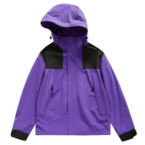 Christmas Clearance! Ohufall Coats for Women Comfortable Casual Color Block Interchange Jacket Drawstring Pocket Long Sleeve Hooded Casual Outwear Jackets Clearance