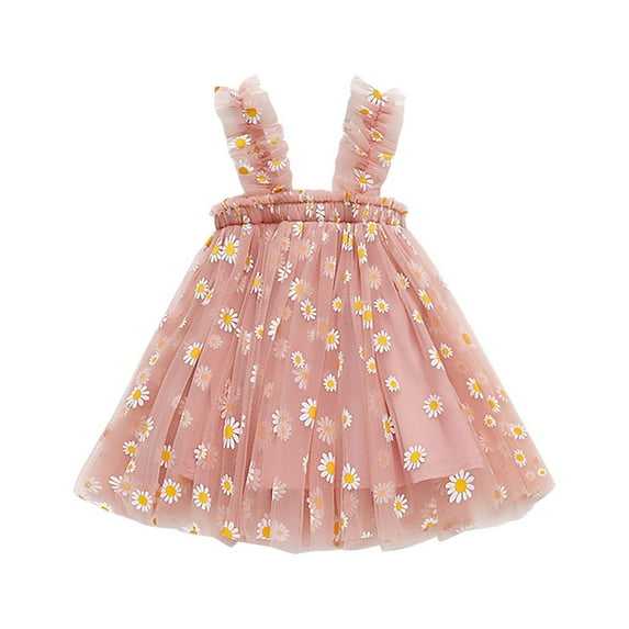 Christmas Clearance! Borniu Girls Dresses Summer Lovely Baby Girls Sweet Dress Strap Sleeveless Flowers Printed Lace Sundress Toddler Dress Clearance