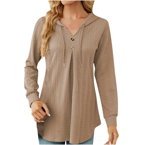 Christmas! Ohufall Hoodies for Women, Sweatshirt for Women New V-neck Button Drawstring Long Sleeved Loose Tops Sweater