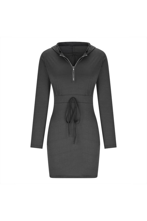 Christmas! Ohufall Hoodies for Women, Sweatshirt for Women Solid Color Hooded Guard Dress Black Wrap Hip Dress Long Sleeve Dress