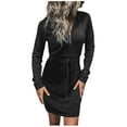 thumbnail image 1 of Christmas Clearance! Ohufall Hoodies for Women, Sweatshirt for Women Solid Color Hooded Guard Dress Black Wrap Hip Dress Long Sleeve Dress Clearance, 1 of 6