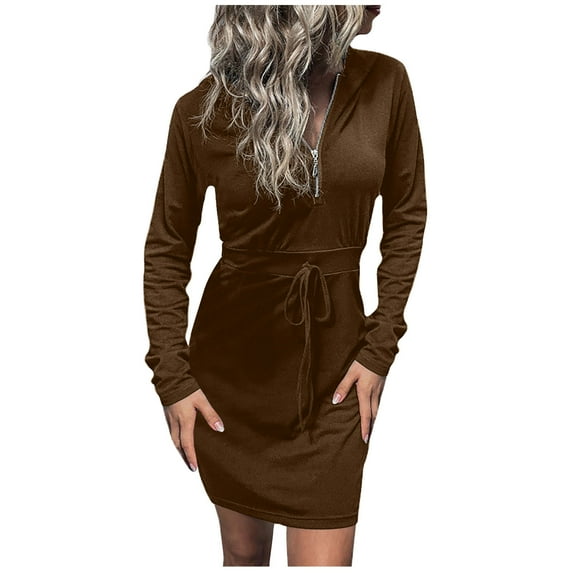 Christmas! Ohufall Hoodies for Women, Sweatshirt for Women Solid Color Hooded Guard Dress Black Wrap Hip Dress Long Sleeve Dress