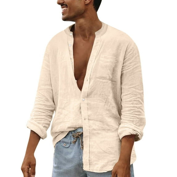 Christmas! Ohufall Mens Shirts,Long Sleeve Shirts for Men,Solid Shirt Pocket Long Sleeve Standing Collar Fashion Casual Shirt Top/shirt Blouse