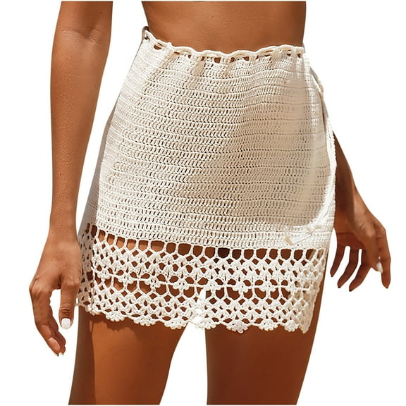 Christmas Clearance! Ohufall Mini Skirt Women's Beach Strap Hollow Wrap Hip Beach Skirt Half Length Skirt Summer Skirts Clearance