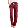 thumbnail image 1 of Christmas! Ohufall Pants Wide Leg Pants For Women, Casual Wide Leg Pants Solid Elastic Waist Loose Long Pants With Pocket, 1 of 5