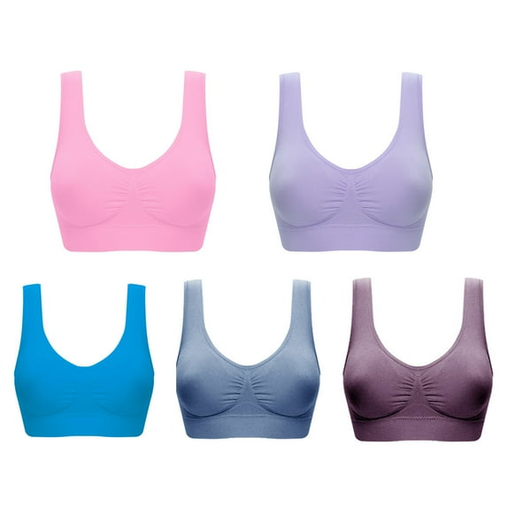 Christmas Clearance! Ohufall Sports Bras for Women Clearance, 5 Pack Seamless Sports Bra Wirefree Yoga Bra With Removable Pads for Women
