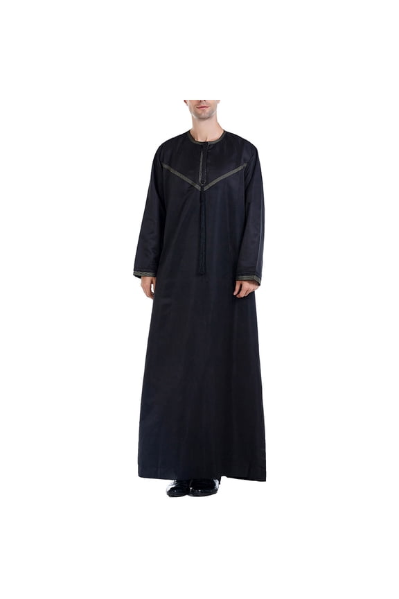 Christmas! Borniu Thobe,Robe for Men, Muslim Robe Arab Middle Robe Pattern Ear Long Sleeve Standing Neck Fashion Casual Robe Muslim Clothes for Men