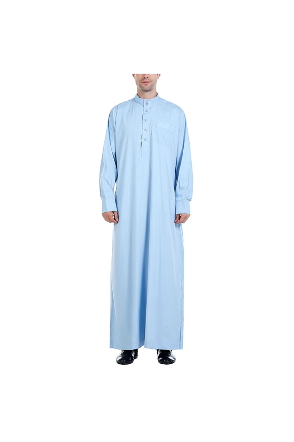 Christmas Clearance! Ohufall Thobe,Robe for Men, Muslim Robe With Button Long Sleeve Pocket Long Fashion Casual Robe Muslim Clothes for Men Clearance
