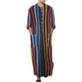 thumbnail image 1 of Christmas! Ohufall Thobe,Robe for Men, Robe Long Sleeves Double Pocket Stripe Print Long Shirt Muslim Clothes for Men, 1 of 7