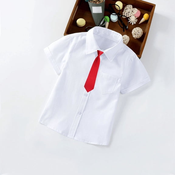 Christmas! Ohufall Toddler Boy Clothes!Toddler Boys Fashion Short Sleeve Blouse Solid Color Gentleman's School Uniform Shirt Tie Suit