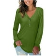 thumbnail image 1 of Christmas! Ohufall Womens Tops, Women's Solid Color V-Neck Button Causal Long Sleeve Tops Blouse Loose Fall Clothes, 1 of 8