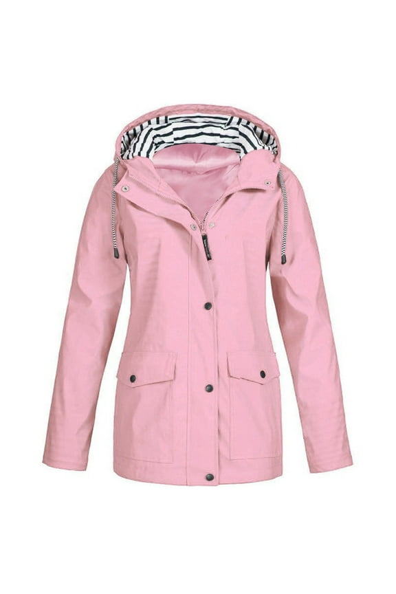 Christmas Clearance! Ohufall Womens Waterproof Rain jacket Lightweight Active Outdoor Plus Size Hooded Raincoat Windproof Clearance