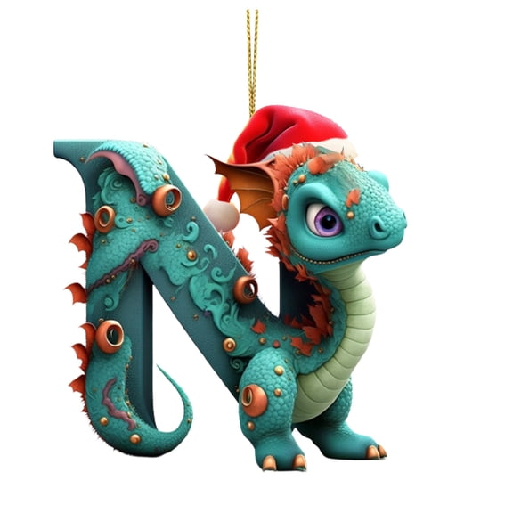 Christmas Christmas Dinosaur Ornaments with 26 Initial Letter Pendant,Acrylic Dino Figures Hanging Christmas Gifts for Kids Christmas Tree