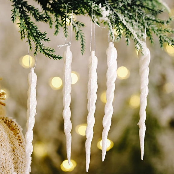 Christmas Clearance! Christmas Tree Ornaments 12 Pcs Icicles Ornament Set Christmas Tree Decoration Hanging Ornamnets Set (White)