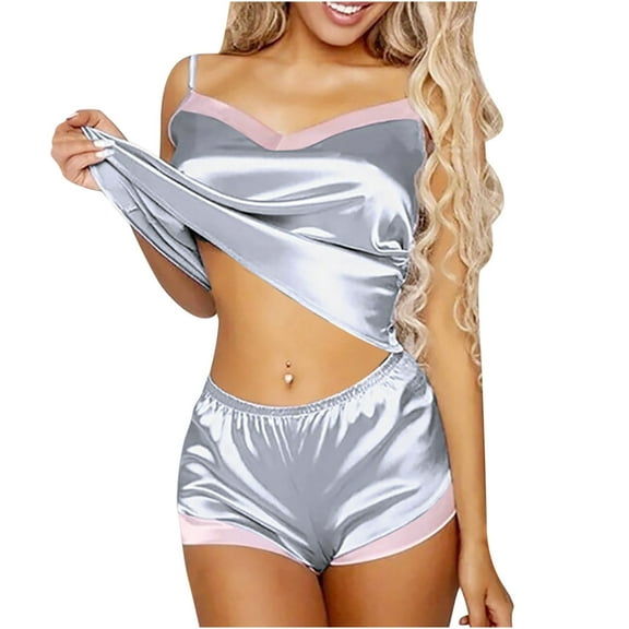 Christmas!! Ohufall Pajamas for Women, Women Elegant Fashion Sexy V-neck Print Lingerie Satin Underwear Pajama Suit