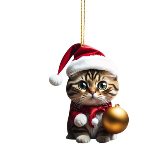 Christmas Cute Cat Christmas Tree Decorations Ornaments Mini Cartoon Holding Cat Acrylic Xmas Hanging Ornament