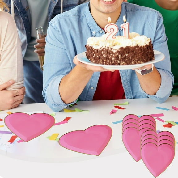 Cute Pink Love Heart Disposable Paper Dessert Tray - 1-Pack 7.87x9 inch Hygienic Party Supplies for Weddings, Birthdays, and Special Occasions - Romantic Design Eco-Friendly Cake