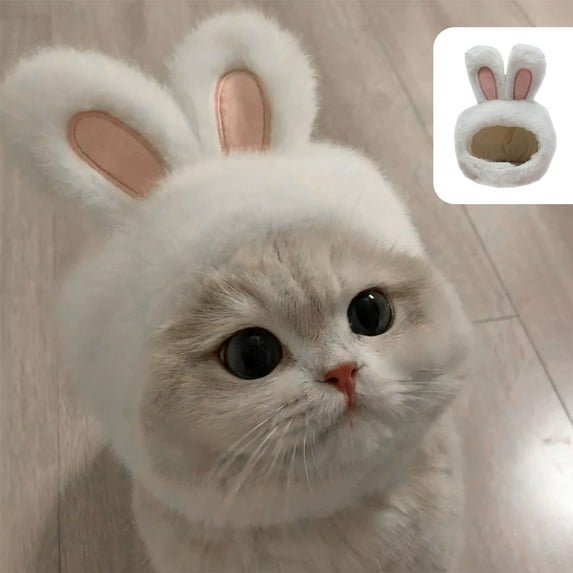 Cute Rabbit Ears Pet Hat for Cats and Small Dogs - Soft Polyester, White, 18x20x2cm - Adorable Dress-Up Accessory, Warm and Cozy for Cold Days - Perfect for Photoshoots and Cospla