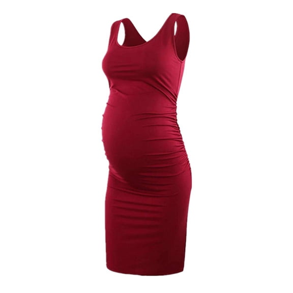 Christmas! Ohufall Dress Woman Solid Sleeveless Breast-Feeding Pregnant Nursing Dress