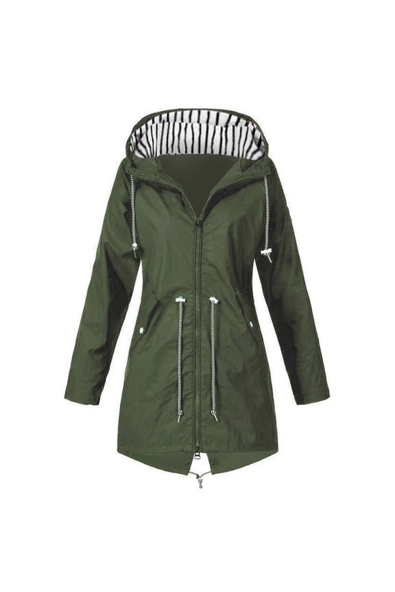 Christmas! Ohufall Women's Long Hooded Rain Jacket Outdoor Raincoat Windbreaker