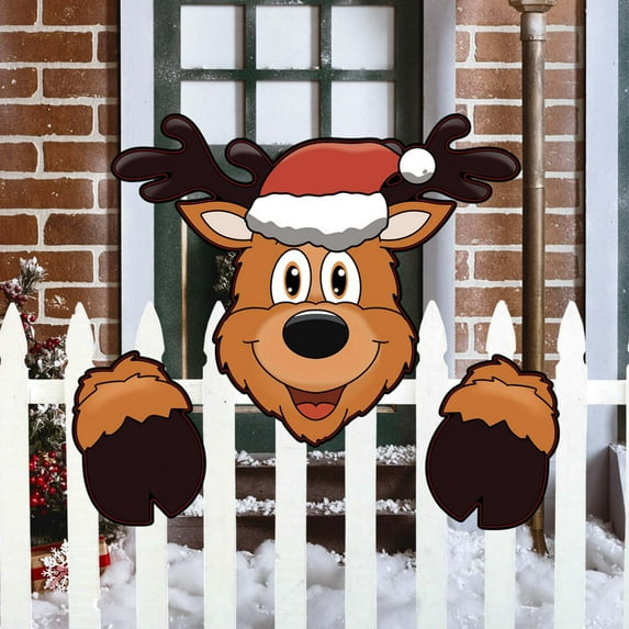 Christmas Clearance Decor Outdoor,Christmas Fence Peeker Decoration - Santa Claus Elk Peeking Garden Yard Decorations,Xmas DIY Outdoor Garden Fence Sign Ornament for Home Patio Holiday Decor