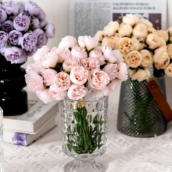 Best Bargains Elegant 27-Head Lotus Tea Rose Artificial Flower Bouquet | Home Decor Centerpiece for Living Rooms | Low-Maintenance Silk Floral Arrangement in Soft Pastel Tones