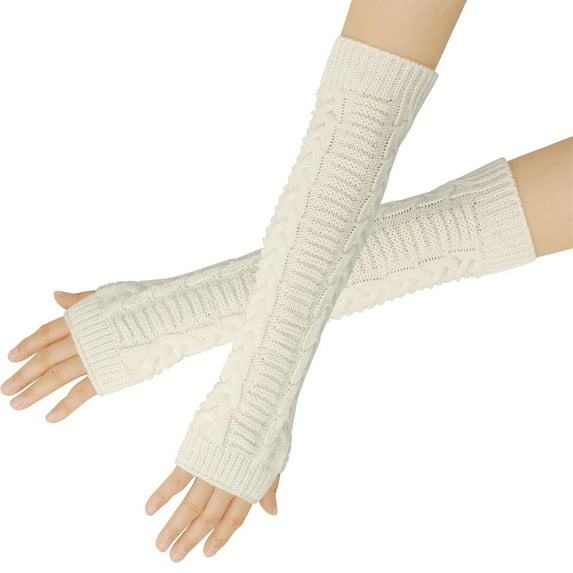 Christmas Clearance! Feledorashia Womens Knitted Gloves Winter Warm Long Figureless Solid Color Gloves,14.96x3.15inch
