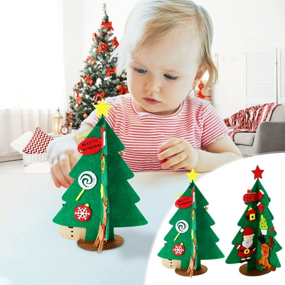 Felted Christmas Tree Kit, Eco-Friendly DIY Decorations for Kids - Mini Portable, Reusable, and Customizable for Home or Office - Set of 2
