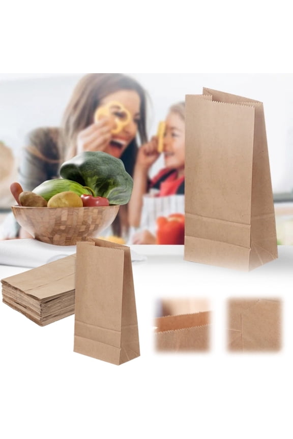 Christmas Clearance Hilingoto Khaki 50Pcs Kraft Paper Bags, Biodegradable Compostable Paper Sandwich Bags For Cookies Sandwiches