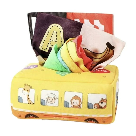 QTOCIO Toddler Toys, Interactive Baby Tissue Box Toy For Early Learning Sensory Stimulation Plush Educational Activity Toy