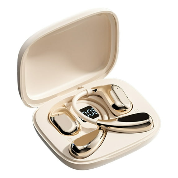 QTOCIO Wireless Bluetooth Headphones, 5.4 Wireless Bluetooth Earphones HiFi Sound Quality Long Standby Battery Life Digital Display, Beige