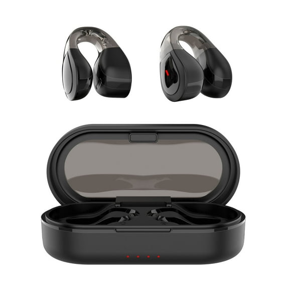 QTOCIO Wireless Bluetooth Headphones, Bluetooth Earphones with Non In Ear Clip Style Earphones and Battery Display Charging Case, Black