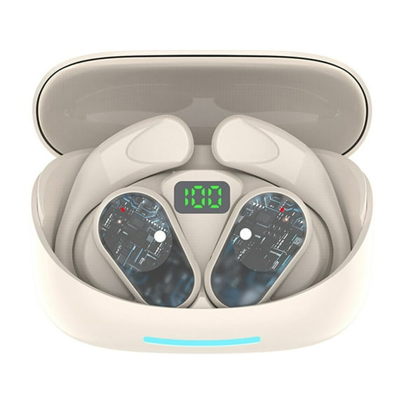 QTOCIO Wireless Bluetooth Headphones, Wireless Bluetooth Earphones 5.3 Intelligent Digital Display Business High-end Earphones, Beige