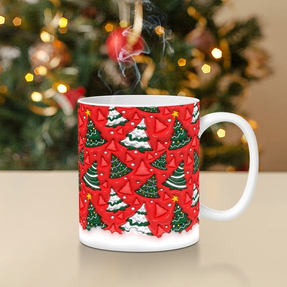 Christmas Clearance, Inflated Snowman and Santa Mugs, 15oz and 11oz Ceramic Coffee Cups with Puffy Design for Holiday Gifting and Everyday Use, Christmas Decorations