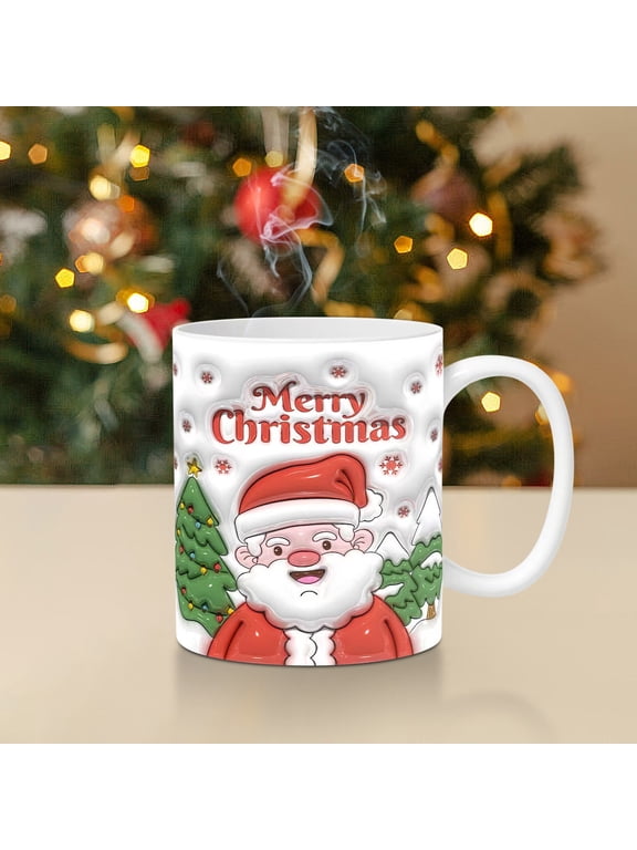 Christmas Clearance, Inflated Snowman and Santa Mugs, 15oz and 11oz Ceramic Coffee Cups with Puffy Design for Holiday Gifting and Everyday Use, Nightmare Before Christmas Decor