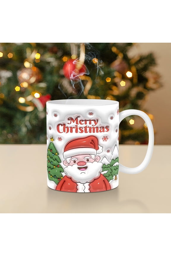 Christmas Clearance, Inflated Snowman and Santa Mugs, 15oz and 11oz Ceramic Coffee Cups with Puffy Design for Holiday Gifting and Everyday Use, Nightmare Before Christmas Decor
