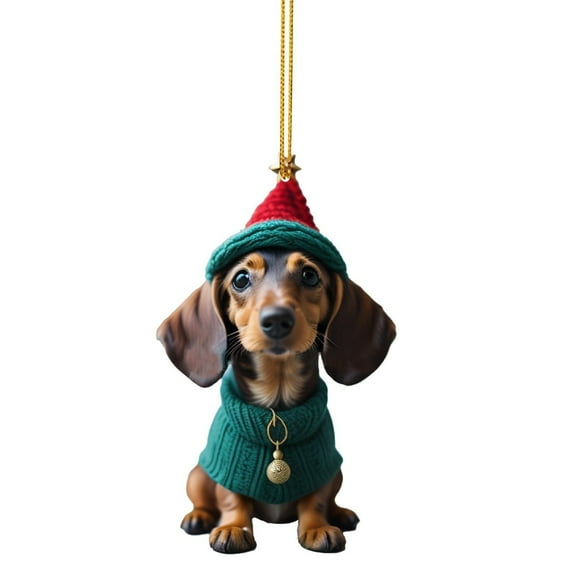 Lilixerw Xmas Dachshund Dog Car Ornament,Acrylic Christmas Hanging Decor for Car Interior,Xmas Tree Decor,Home Office Gift,3.15Inch Festival Party Decorations