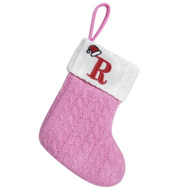 Christmas JoyMoreHome Pink Christmas Stockings 7" Knit Letter Print Stocking Ornaments Christmas Tree Hanging Decorations for Holiday Xmas Party Supplies
