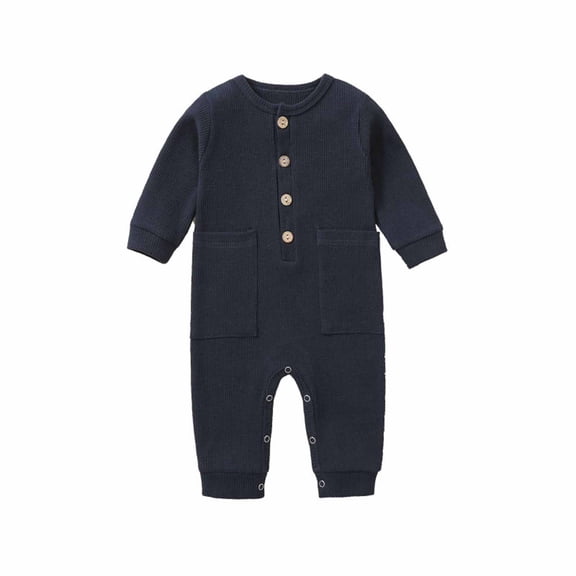 Christmas Clearance Juebong Autumn Spring Baby Girls Boys Cute Romper Long Sleeve Button Sweatshirt Jumpsuits,Navy,6-9 Months