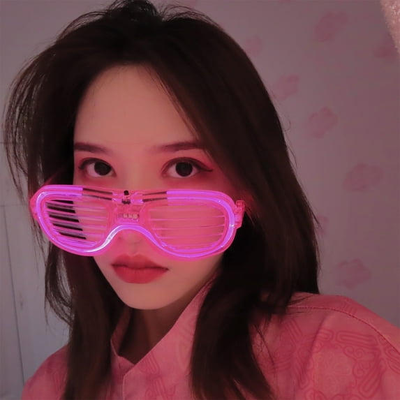 LED Light Up Party Glasses - 5 Colors Available (White/Red/Pink/Green/Blue) - Battery Operated Illuminated Eyewear Frames - Comfortable Slotted Design - Perfect for Christmas, Bir