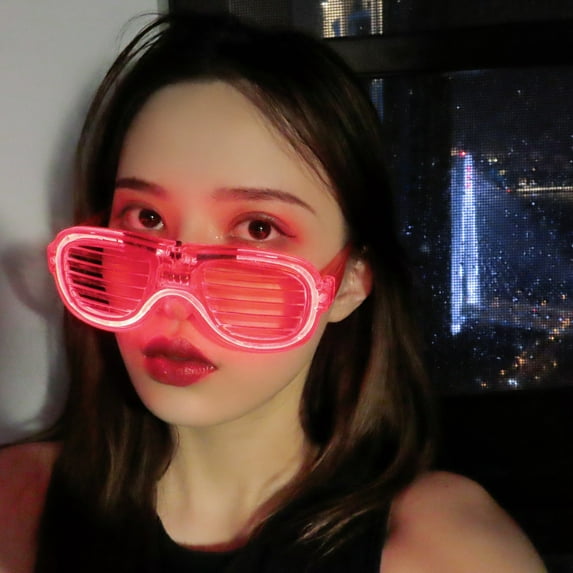 LED Light Up Party Glasses - 5 Colors Available (White/Red/Pink/Green/Blue) - Battery Operated Illuminated Eyewear Frames - Comfortable Slotted Design - Perfect for Christmas, Bir