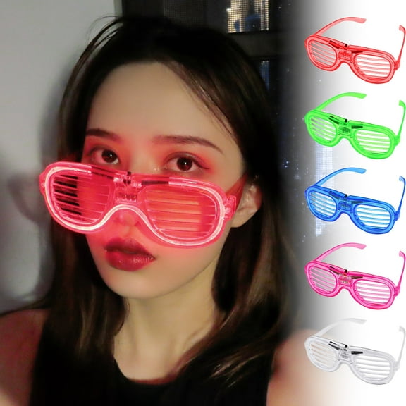 LED Light Up Party Glasses - 5 Colors Available (White/Red/Pink/Green/Blue) - Battery Operated Illuminated Eyewear Frames - Comfortable Slotted Design - Perfect for Christmas, Bir