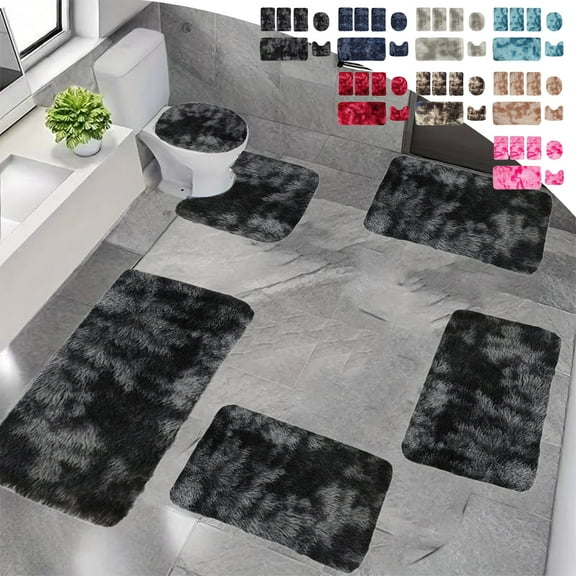 New 6-Piece Mixed Color Bath Mat Set - Soft Velvet Fleece & Memory Foam Rugs for Whole Bathroom - Non-Slip, Absorbent, Machine Washable - Multiple Sizes & Colors - Perfect for Fam