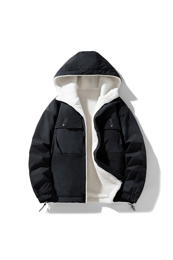 Christmas Clearance Ofreoo Men's Stitching Drawstring Hooded Slim Fashion Jacket Coat Outwear