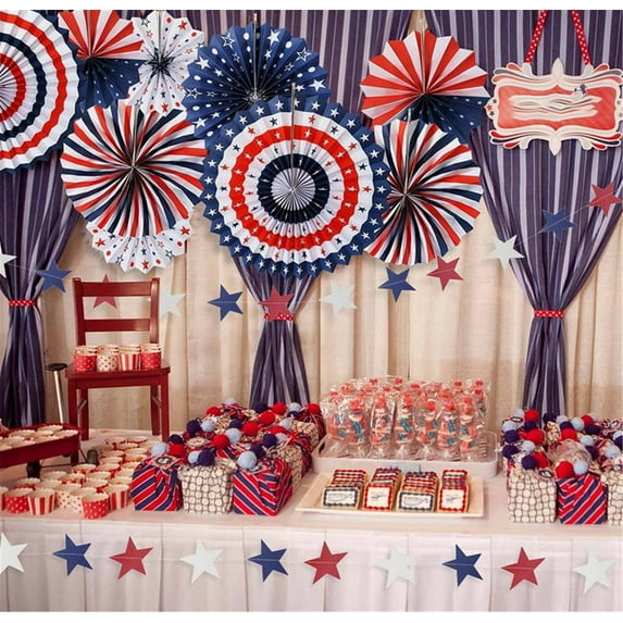 Patriotic Paper Fans - Red White Blue Hanging Decorations for 4th of July, Memorial Day & Patriotic Events - 6 Pack Party Supplies for Holiday Celebrations and Festive Home Decor