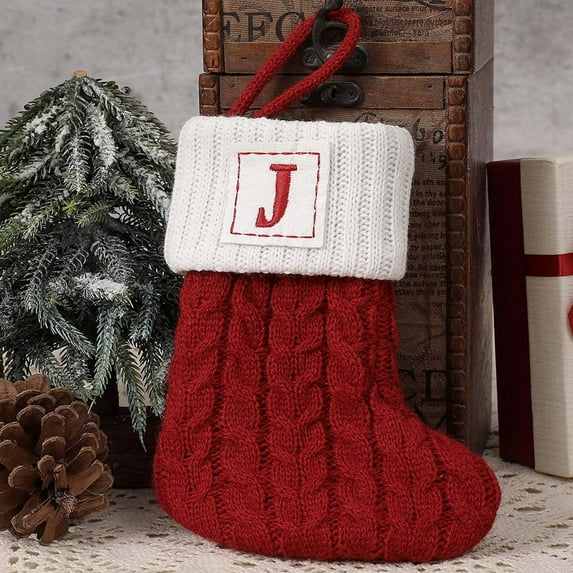 New Arrivals Personalized Christmas Stockings with Alphabet Initial - 7-Inch Soft Red Knit Holiday Decor, Perfect for Family Gifts, Fireplace Hanging, Set of 26 Festive Monogrammed Stockings